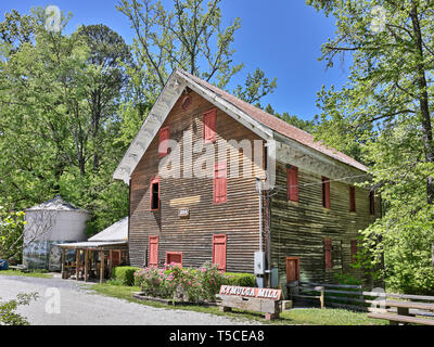 Old historic Kymulga Grist Mill in Childersburg, Alabama, United States, along the Talladega Creek where corn was milled during the 1800's. Stock Photo