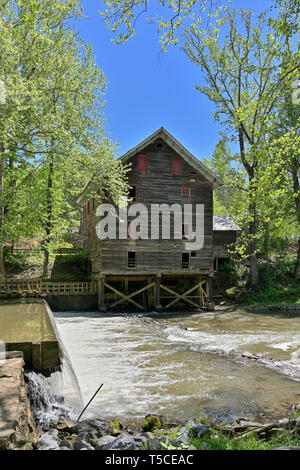 Old historic Kymulga Grist Mill in Childersburg, Alabama, United States, along the Talladega Creek where corn was milled during the 1800's. Stock Photo