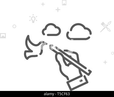 Hand Draws Landscape Vector Line Icon, Symbol, Pictogram, Sign. Light Abstract Geometric Background. Editable Stroke Stock Vector