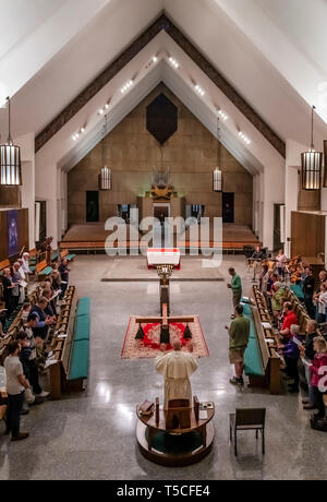 Cross displayed for a Good Friday, veneration of the cross service, Daylesford Abbey, Paoli, Pennsylvania, USA. Stock Photo