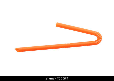 Orange tube for drinking juice isolated on white Stock Photo