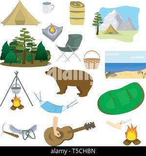 Picnic set. Rest in the park, in the forest, on the lake and in nature Stock Vector