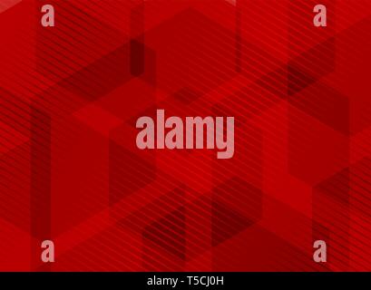 Abstract geometric hexagons overlapping red background with striped lines pattern. You can use for brochure, presentation, poster, leaflet, flyer, pri Stock Vector