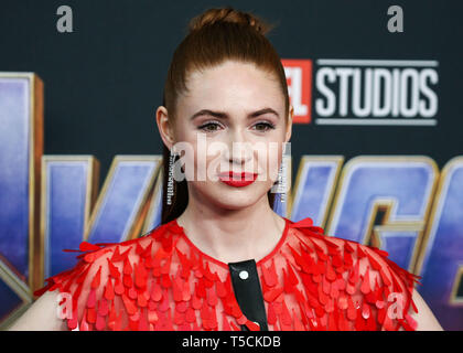 Los Angeles, United States. 22nd Apr, 2019.LOS ANGELES, CALIFORNIA, USA - APRIL 22: Actress Karen Gillan wearing Christopher Kane and Jimmy Choo shoes arrives at the World Premiere Of Walt Disney Studios Motion Pictures and Marvel Studios' 'Avengers: Endgame' held at the Los Angeles Convention Center on April 22, 2019 in Los Angeles, California, United States. (Photo by Xavier Collin/Image Press Agency) Credit: Image Press Agency/Alamy Live News Stock Photo