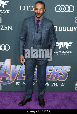 Los Angeles, United States. 22nd Apr, 2019.LOS ANGELES, CALIFORNIA, USA - APRIL 22: Actor Anthony Mackie wearing Etro arrives at the World Premiere Of Walt Disney Studios Motion Pictures and Marvel Studios' 'Avengers: Endgame' held at the Los Angeles Convention Center on April 22, 2019 in Los Angeles, California, United States. (Photo by Xavier Collin/Image Press Agency) Credit: Image Press Agency/Alamy Live News Stock Photo