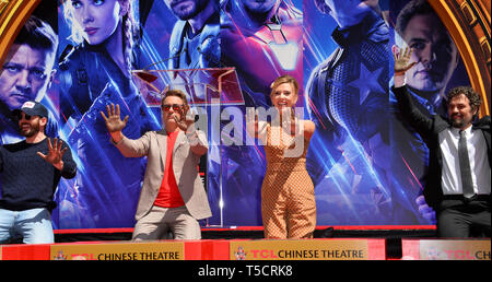 Los Angeles, USA. 23rd Apr, 2019. LOS ANGELES, USA. April 23, 2019: Chris Evans, Robert Downey Jr., Scarlett Johansson & Mark Ruffalo at the handprint ceremony for the cast of 'Avengers: Endgame' at the TCL Chinese Theatre. Picture Credit: Paul Smith/Alamy Live News Stock Photo