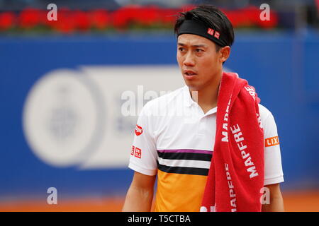 Barcelona, Spain. 23rd Apr, 2019. Kei Nishikori (JPN) Tennis : Kei Nishikori of Japan during singles 2nd round match against Taylor Fritz of USA on the Barcelona Open Banc Sabadell tennis tournament at the Real Club de Tenis de Barcelona in Barcelona, Spain . Credit: Mutsu Kawamori/AFLO/Alamy Live News Stock Photo