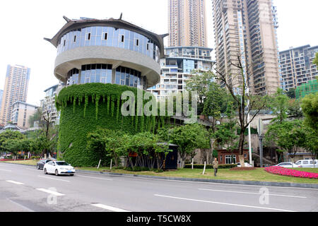 Chongqin, Chongqin, China. 24th Apr, 2019. Chongqing, CHINA-A hot pot shaped building can be seen in southwest ChinaÃ¢â‚¬â„¢s Chongqing. Credit: SIPA Asia/ZUMA Wire/Alamy Live News Stock Photo