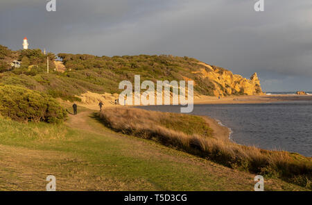 View of Aireys Inlet Lighthouse along the Great Ocean Road, Victoria, Australia just before sunset Stock Photo