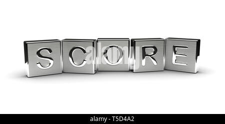 Score Text on Metal Block (Isolated on white background) Stock Photo