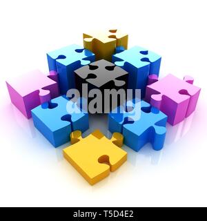 Puzzle of the four elements. Conceptual image - a palette CMYK Stock Photo