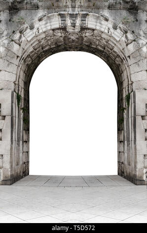 Antique stone arch isolated on white. Stock Photo