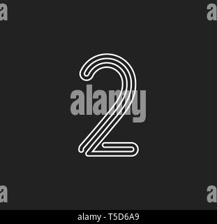 Lines number 2, thread maze style vector latin number for logo and monogram. Typography design. Stock Vector
