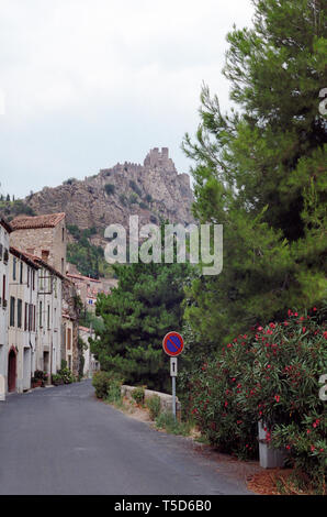 Padern and its chateau, Aude, Occitanie, France Stock Photo