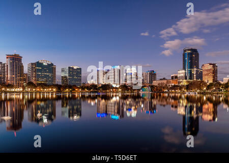 City skyline and Lake Eola, Orlando, Florida, USA. Stock Photo