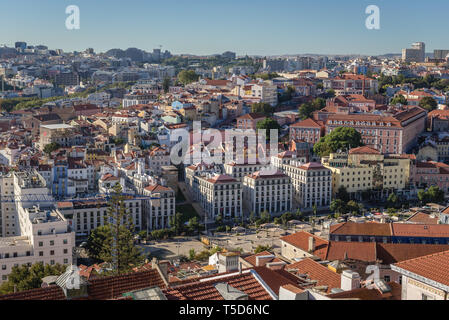 Aerial view from Castelo de Sao Jorge viewing point in Lisbon city, Portugal with Sao Jose Hospital Stock Photo