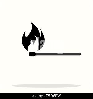 Vector retro illustration of a match with fire on white background. Vintage  icon of match with flame, Stock vector