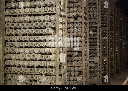 Photo of ancient wine cellar for graphic and web design, for website or mobile app. Stock Photo