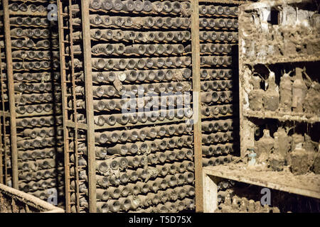 Photo of ancient wine cellar for graphic and web design, for website or mobile app. Stock Photo