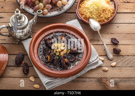 Moroccan tajine of beef with dates and almongs Stock Photo