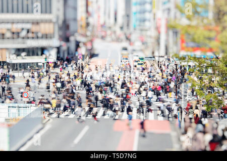Shibuya crosswalk in Tokyo, Japan, with Walking people Stock Photo