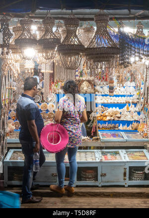 Vertical view of a stall selling products made of shells in Kanyakumari, India. Stock Photo