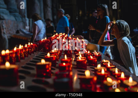 Votive candles in Igreja de Sao Domingos - National Monument church in Lisbon, Portugal Stock Photo