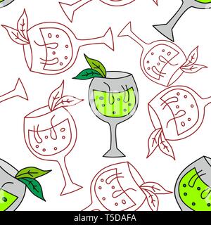Drinking Glass Pattern Seamless Vector Template Stock Vector