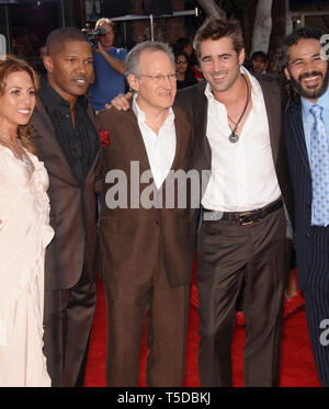 LOS ANGELES, CA. July 20, 2006: Actors COLIN FARRELL, JOHN ORTIZ (right) & JAMIE FOXX with director MICHAEL MANN (centre) & actress ELIZABETH RODRIGUEZ at the world premiere, in Los Angeles, of their new movie 'Miami Vice.' © 2006 Paul Smith / Featureflash Stock Photo