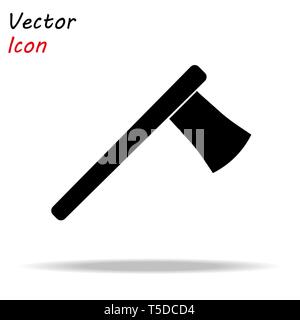 Axe icon flat. Illustration isolated vector sign symbol. Black wood ax on white background eps10 Stock Vector