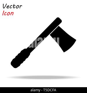 Axe icon flat. Illustration isolated vector sign symbol. Black wood ax on white background eps10 Stock Vector