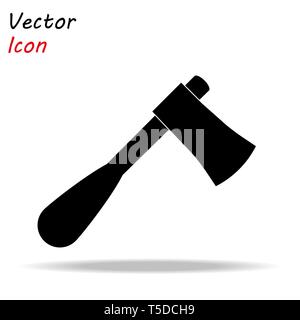 Axe icon flat. Illustration isolated vector sign symbol. Black wood ax on white background eps10 Stock Vector