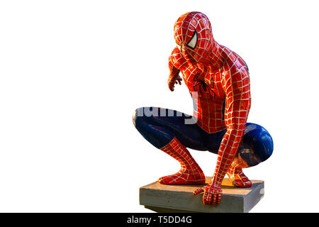 Bangkok, Thailand - April 24, 2019 : Spider-Man model isolated on white background.