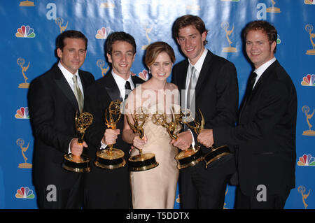 LOS ANGELES, CA. August 27, 2006: Stars of TV comedy 'The Office' - STEVE CARRELL (left), B.J. NOVAK, JENNA FISCHER, JOHN KRASINSKI & RAINN WILSON - at the 2006 Primetime Emmy Awards at the Shrine Auditorium, Los Angeles. © 2006 Paul Smith / Featureflash Stock Photo