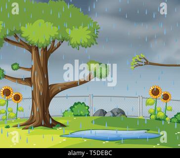 Background scene with rain in the garden illustration Stock Vector ...