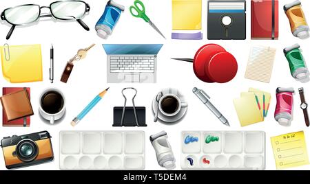 Set of stationary object illustration Stock Vector