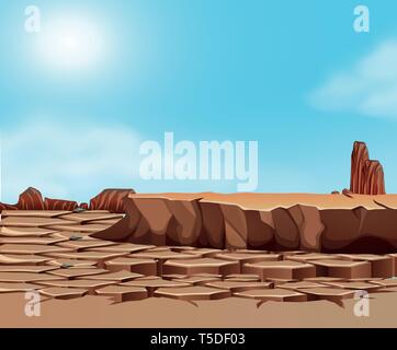 Drought cracked desert landscape illustration Stock Vector