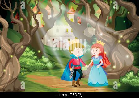 Prince and princess in fantasy world illustration Stock Vector