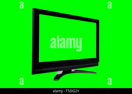 Black television isolated with chroma green screen and background Stock Photo