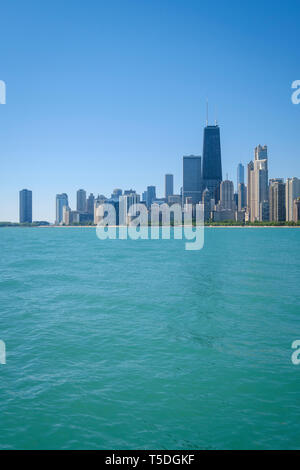 Chicago skyline from North Avenue Beach photography point Stock Photo