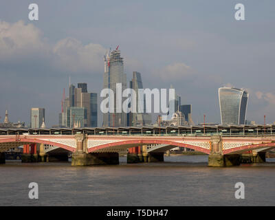 London skyline from the South Bank of skyscapers and Blackfriars Bridge over River Thames, London, United Kingdom Stock Photo