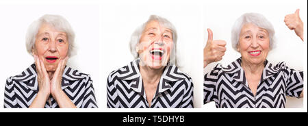 The collage from different emotions of senior woman. Stock Photo