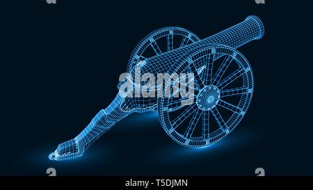 ramadan cannon with glowing wireframe. 3d style vector illustration Stock Vector