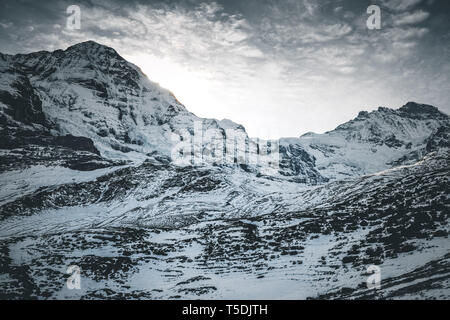 The famous Eiger and it's North Face in the Swiss Alps - impressive scenery and tourist attraction Stock Photo