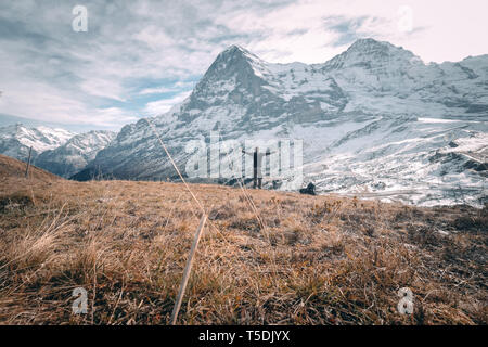 The famous Eiger and it's North Face in the Swiss Alps - impressive scenery and tourist attraction Stock Photo