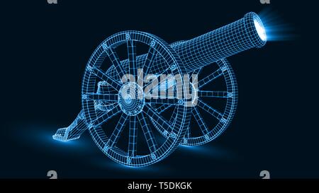 ramadan cannon with glowing wireframe. 3d style vector illustration Stock Vector