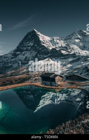The famous Eiger and it's North Face in the Swiss Alps - impressive scenery and tourist attraction Stock Photo