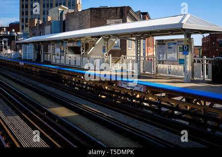 Damen Station at CTA metro Blue Line in Chicago Stock Photo - Alamy
