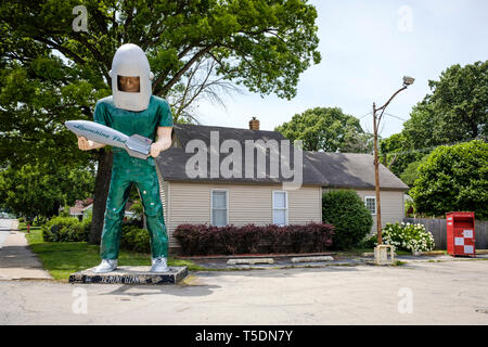 The Gemini Giant is standing outside the Launching Pad drive-in restaurant on U.S. Route 66 in Wilmington, Will County, Illinois. Stock Photo