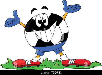 Cartoon soccer ball character smiling to soccer fans vector illustration Stock Vector